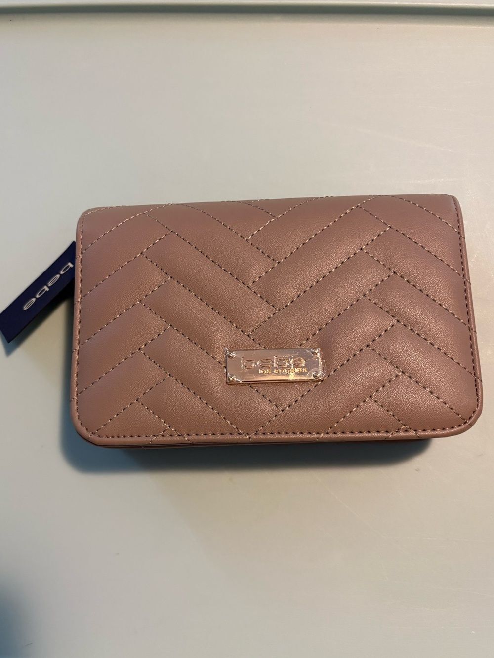NWT Bebe Los Angeles Sophia neutral Small Quilted Crossbody Bag Taupe wedding